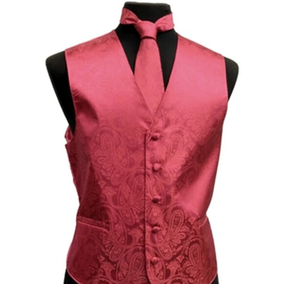 Deep Red Paisley Vest Set - Picture 1 of 2